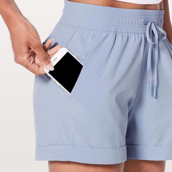 LULULEMON Berry Mist Blue Spring Break Away Short *4-Way Stretch 3" Shorts - Picture 3 of 12